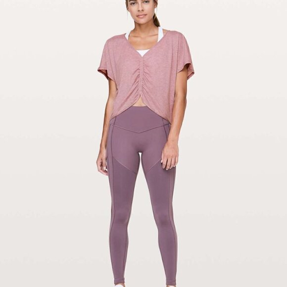 RARE Lululemon V Neck Relaxed Crop Short Sleeve Pink Plus Size 10 NWOT - Picture 6 of 11